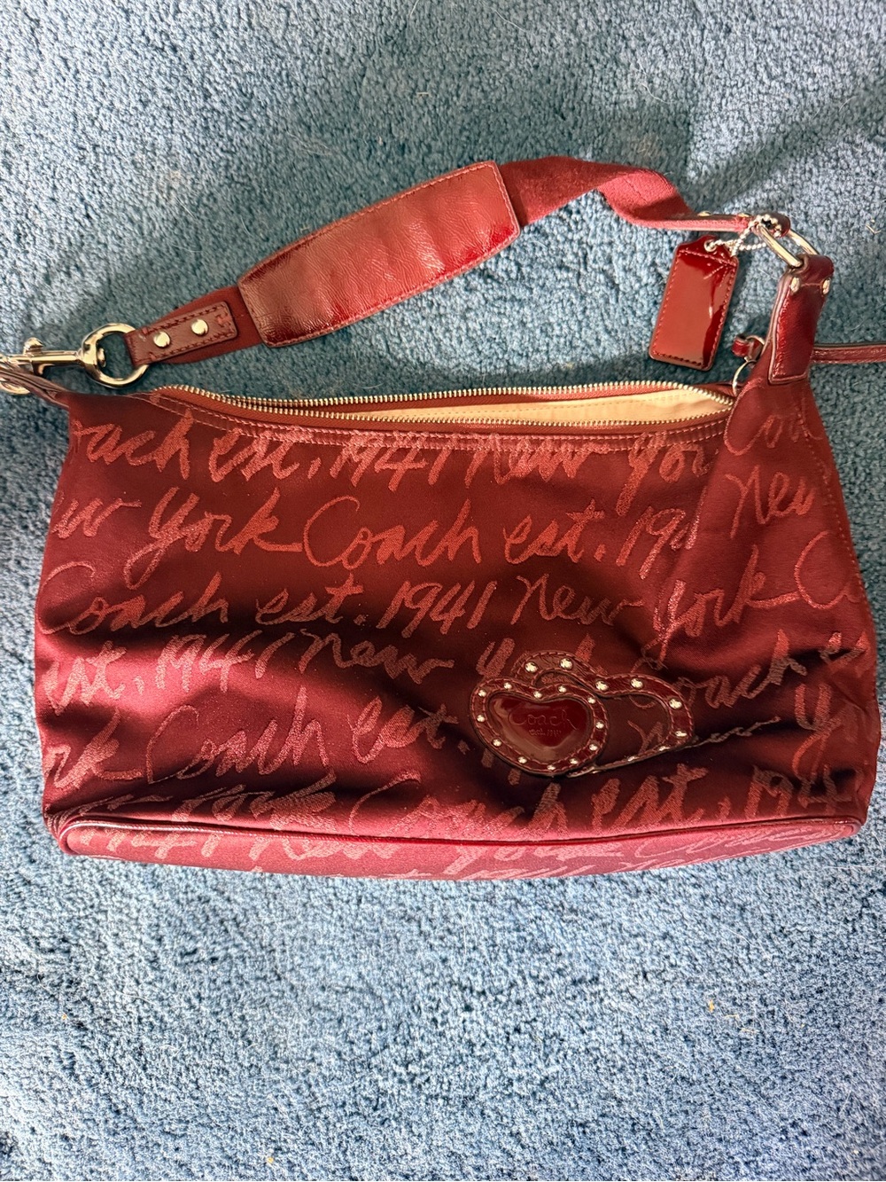 Coach Burgundy Script Heart Logo Shoulder Bag